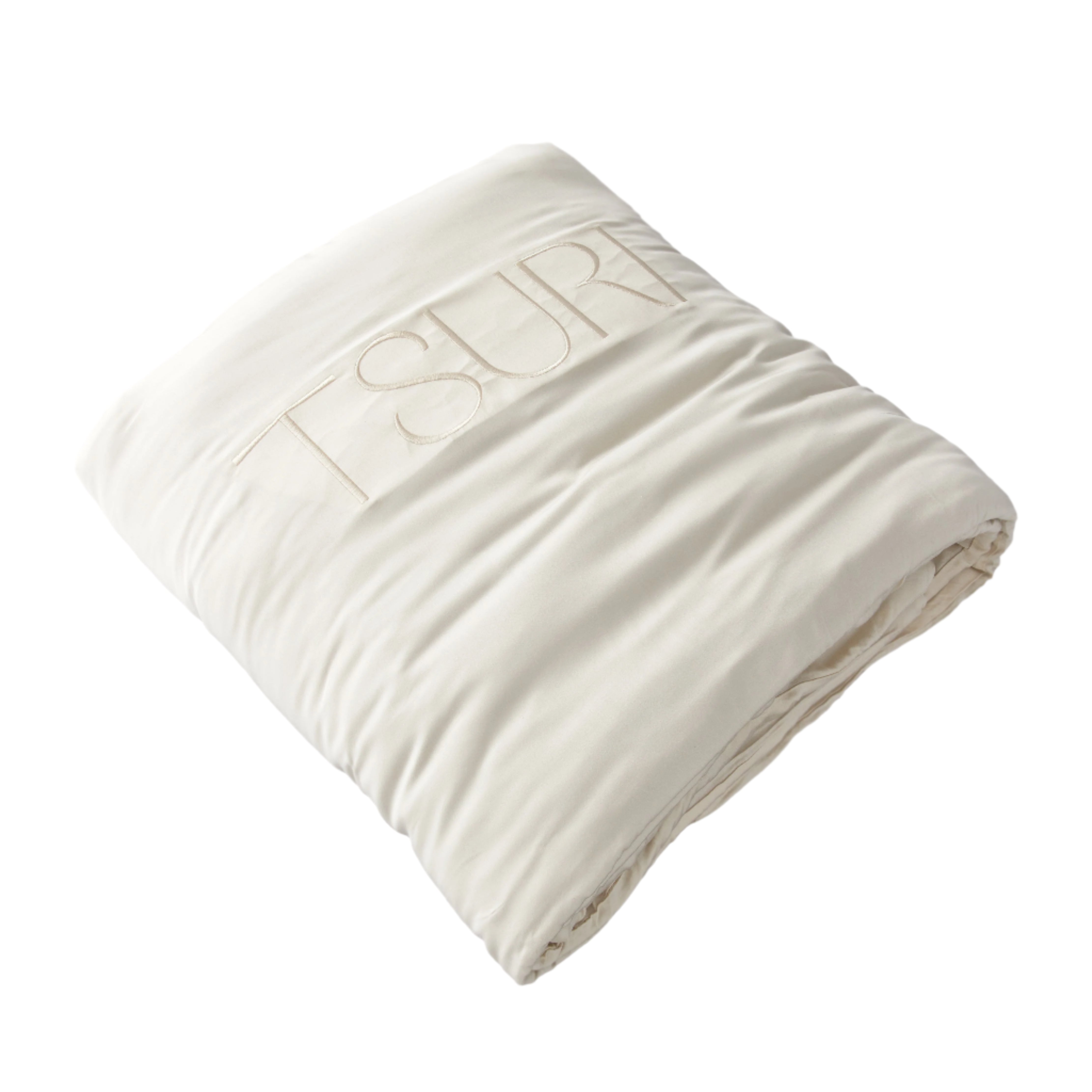 15 lb weighted blanket with breathable bamboo-cotton cover, designed for stress reduction and deep sleep, folded neatly.