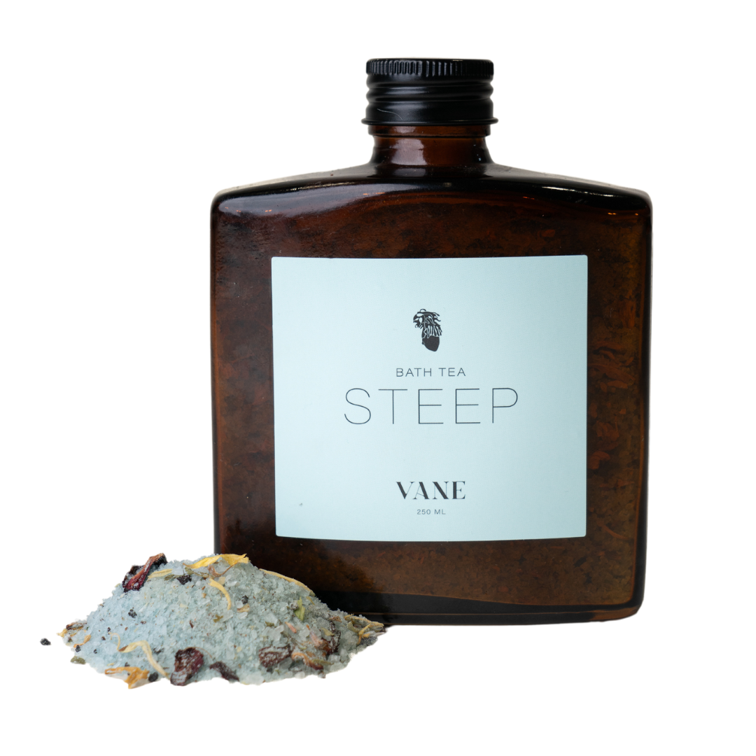 Alt Tag: Steep Bath Tea by Vane with natural salts, herbs, and botanicals for a soothing Gullah-inspired self-care ritual.