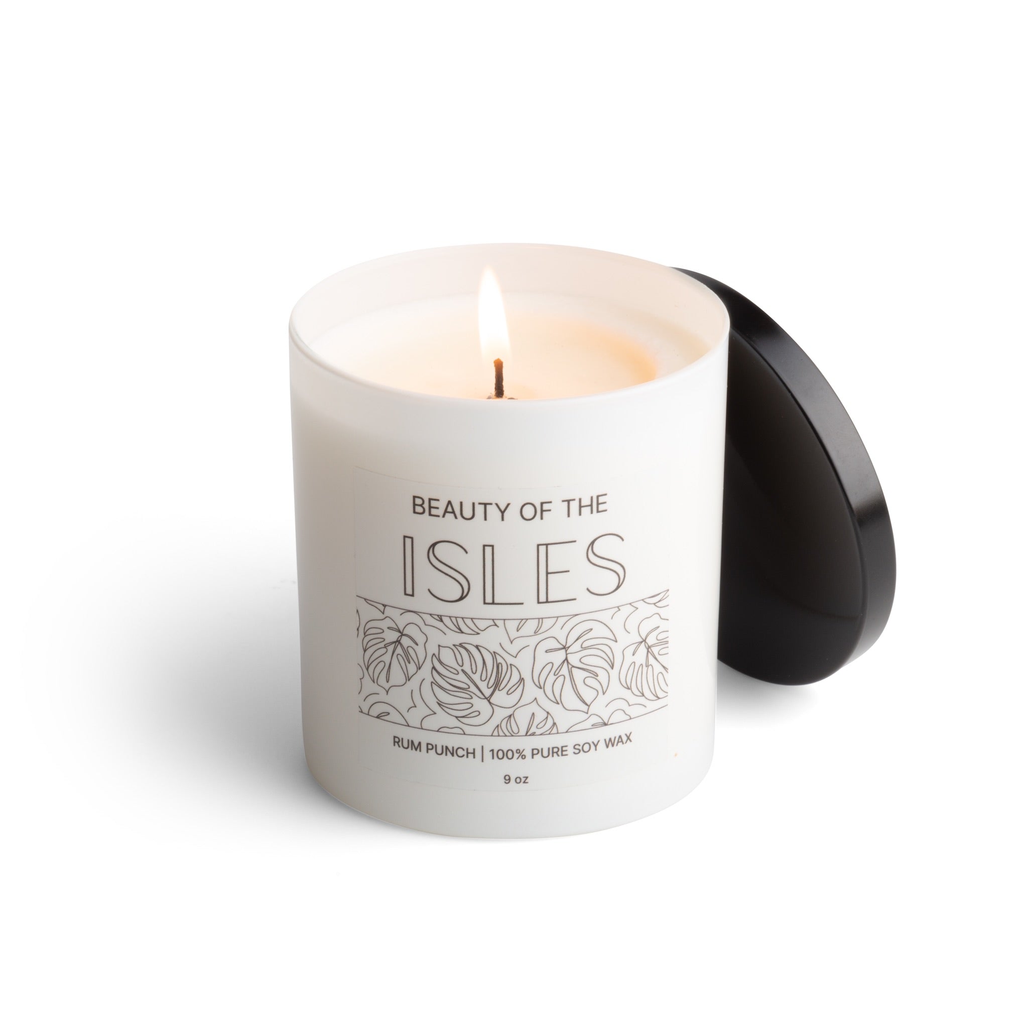 All Natural Soy Candle with Rum Punch scent, hand-poured for a clean, long-lasting burn with tropical fruit aromas.