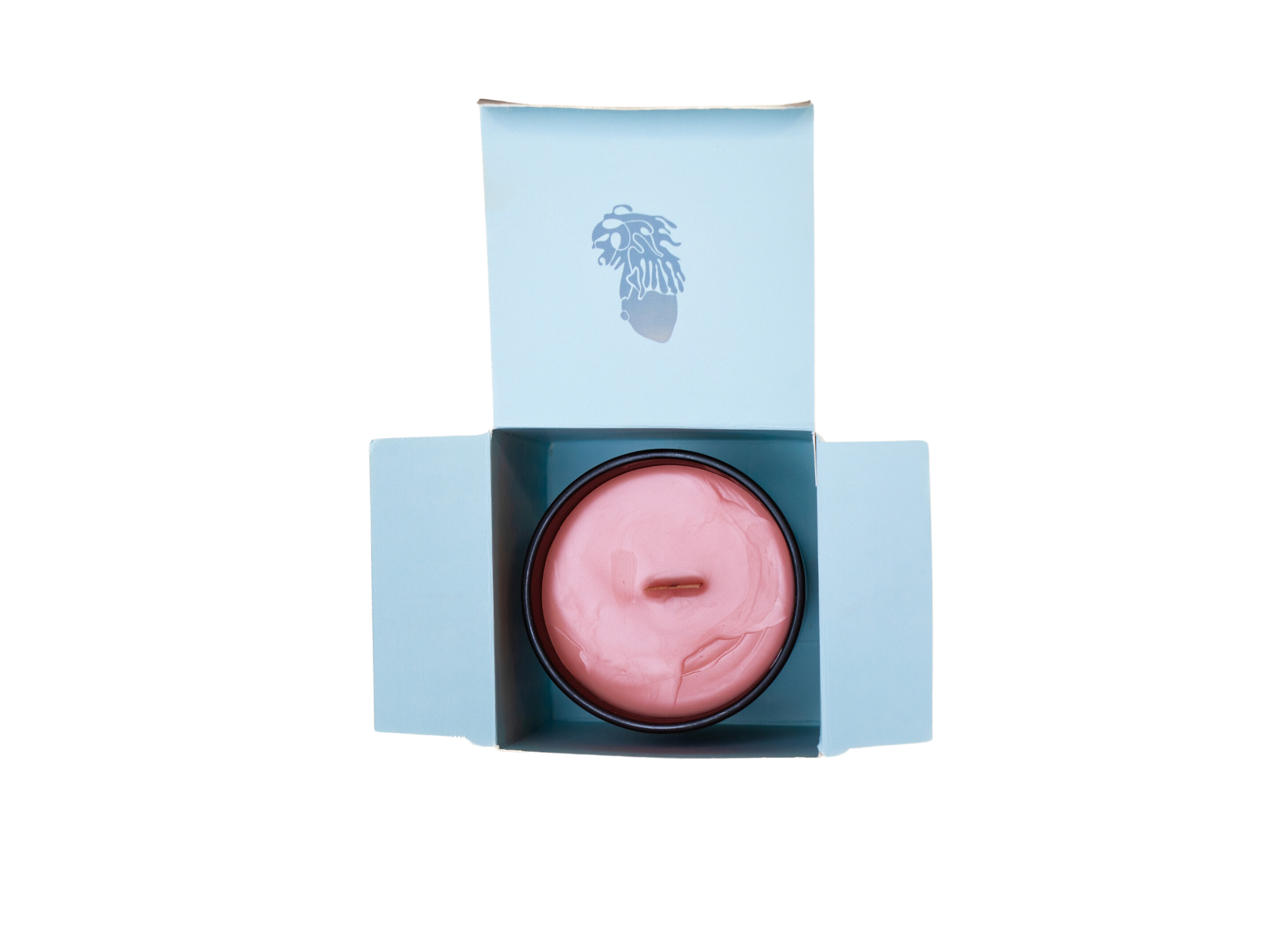 8oz Green Tea, Lavender & Eucalyptus Candle in open box, pink wax; perfect for relaxation, made with coconut apricot wax.