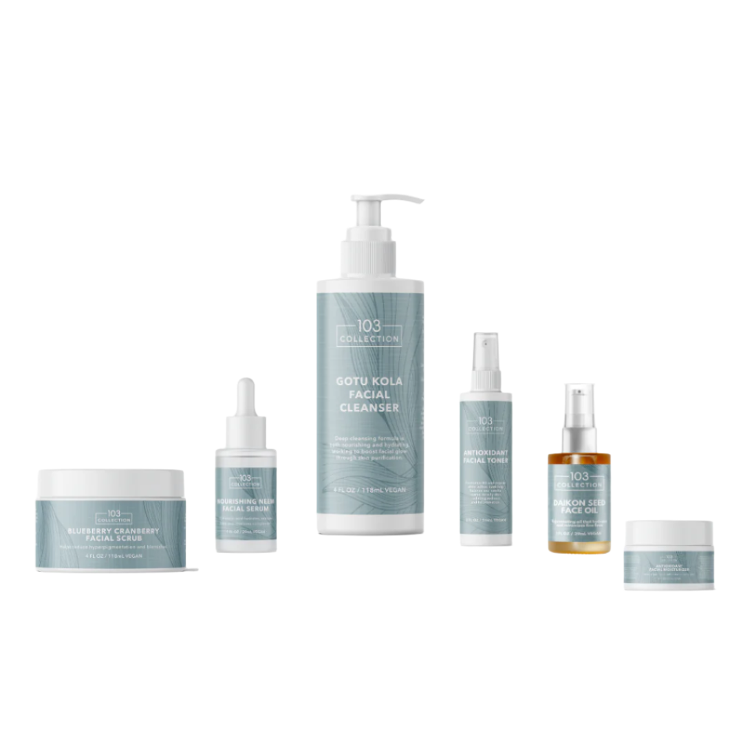 Vegan Antioxidant Radiant Glow Deluxe Bundle featuring Gotu Kola Facial Cleanser and skincare products